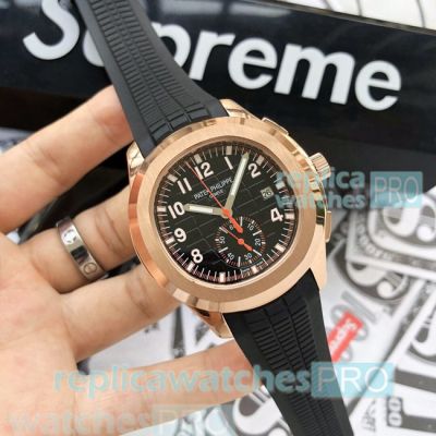 Best Quality Copy Patek Philippe Aquanaut Black Face Black Rubber Strap Men's Watch